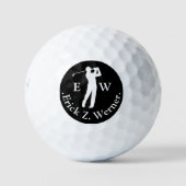 Man Playing Golf Black White Monogram  Golfball (Vorderseite)