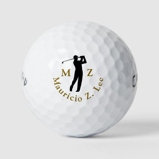Man Playing Golf Elegant Monogram Golfball (Vorderseite)