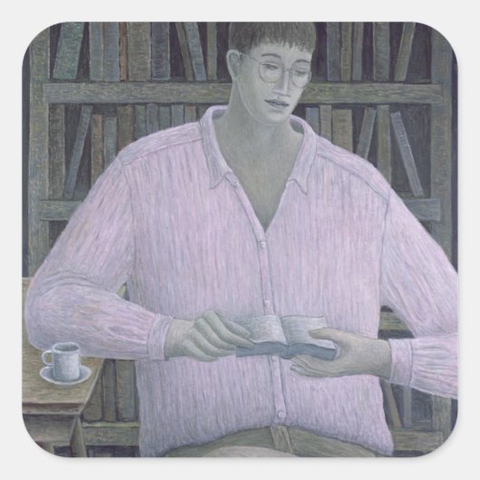 Man Reading 1998 Quadratischer Aufkleber (Vorderseite)