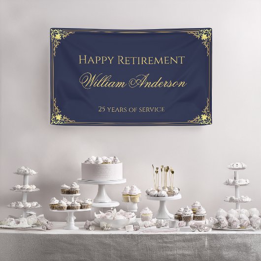 Man Retirement Party Navy Blue Gold Elegantes Skri Banner