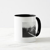 Man Riding Zebra Jumping Fence Fotograf Tasse (VorderseiteRechts)