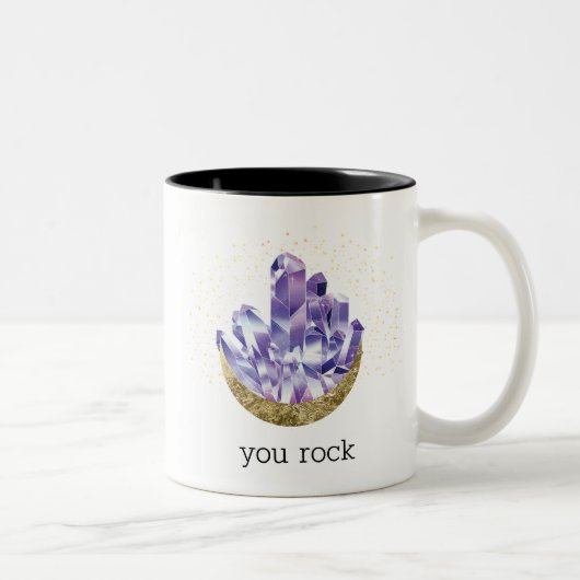 Man rock Amethyst Crystals Mystical Watercolor Zweifarbige Tasse (Rechts)