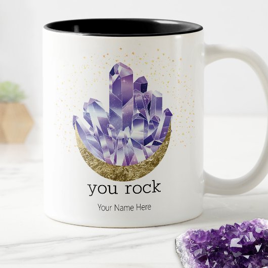 Man rock Amethyst Crystals Mystical Watercolor Zweifarbige Tasse