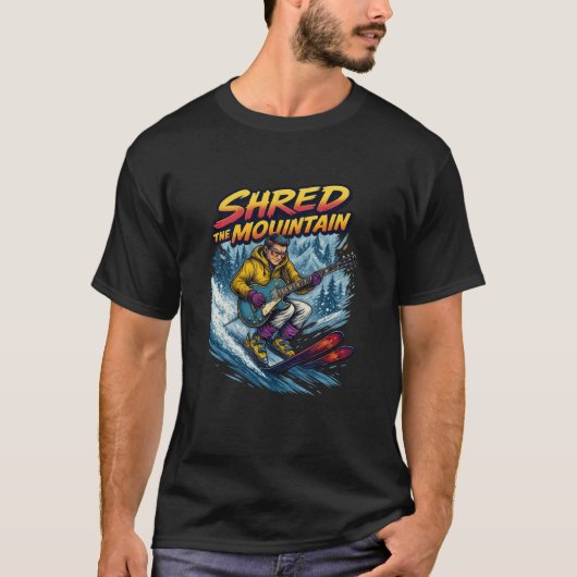Man shredding with guitar and snow skis T-Shirt (Vorderseite)