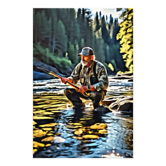 *~* Man Stream Nature AP49 Fishing Art Fotodruck (Vorne)