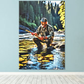 *~* Man Stream Nature AP49 Fishing Art Leinwanddruck (Insitu (Holzboden))