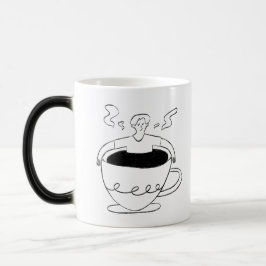 Man submerged in a cup of coffee verwandlungstasse