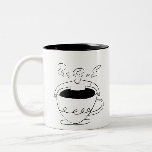 Man submerged in a cup of coffee zweifarbige tasse (Links)