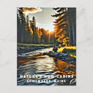 *~* Man Sun Fishing Stream AP49 Fluss Maine Postkarte