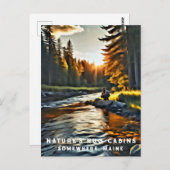 *~* Man Sun Fishing Stream AP49 Fluss Maine Postkarte (Vorne/Hinten)