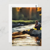 *~* Man Sun Fishing Stream Maine AP49 River Postkarte (Vorne/Hinten)