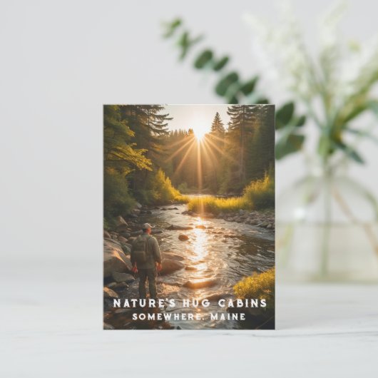 *~* Man Sun Fishing Stream Maine Peace AP49 Postkarte (Stehend Vorderseite)