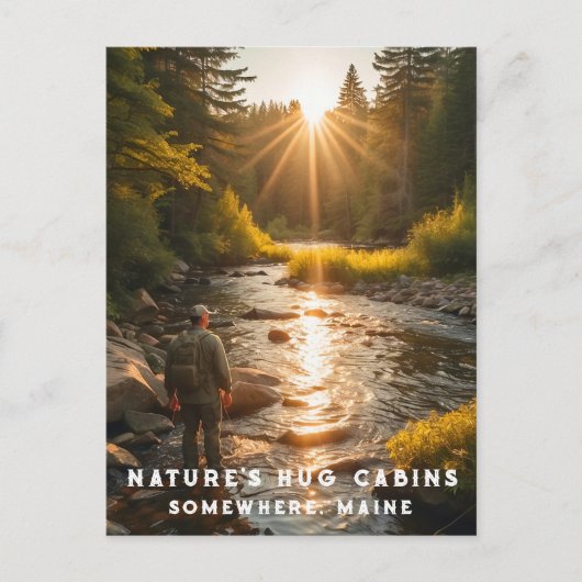 *~* Man Sun Fishing Stream Maine Peace AP49 Postkarte (Vorderseite)