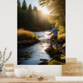 *~* Man Sun Fishing Stream Nature AP49 Poster (Küche)