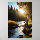 *~* Man Sun Fishing Stream Nature AP49 Poster (Vorne)