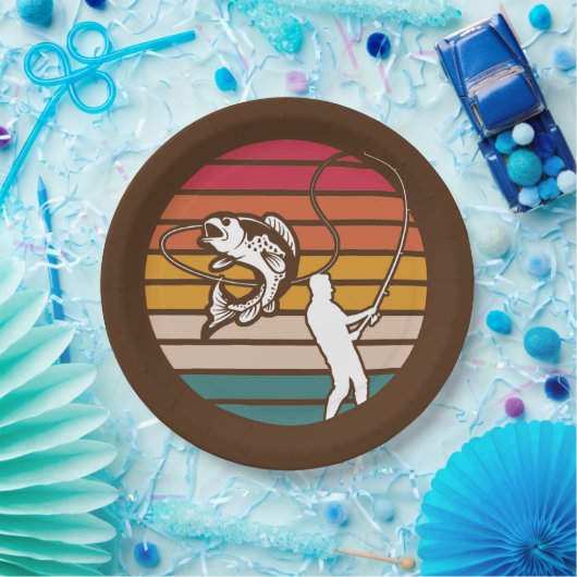 Man Trout Fiashing Retro Sunset Teller (Party)