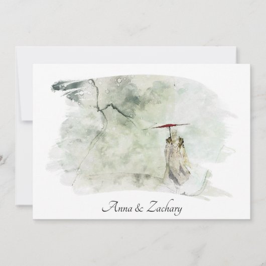 *~* Man Umbrella Hügel Japan UAWG QR AR27 Hochzeit Einladung (Vorderseite)