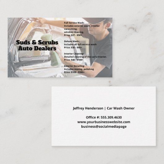 Man Washing Car | Auto Services Visitenkarte (Vorne/Hinten)