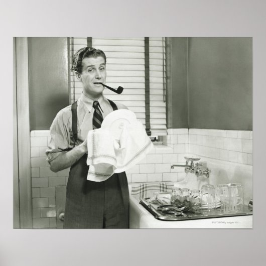 Man Washing Dishes Poster (Vorne)