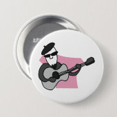 Man Wearing Beret Playing Acoustic Guitar Button (Vorne & Hinten)
