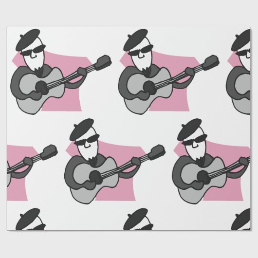 Man Wearing Beret Playing Acoustic Guitar Geschenkpapier (Flach)