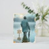 Man With Umbrella Do Not Pet the Fish Surreal Postkarte (Stehend Vorderseite)