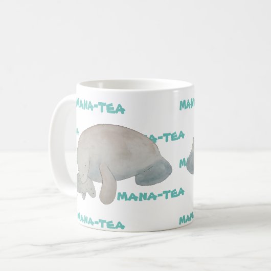 Mana-tea Funny Pun Manatee Kaffeetasse (Vorderseite Links)