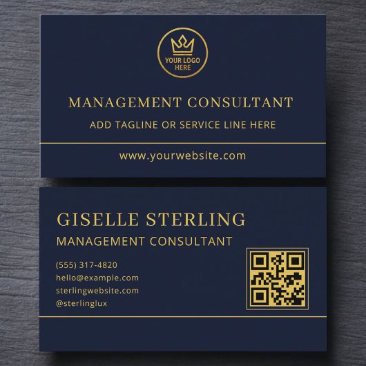 Management Consultant Blue Gold Logo QR Code Visitenkarte