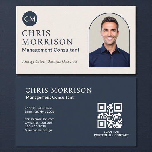 Management Consultant Photo QR Code Navy Blue Visitenkarte