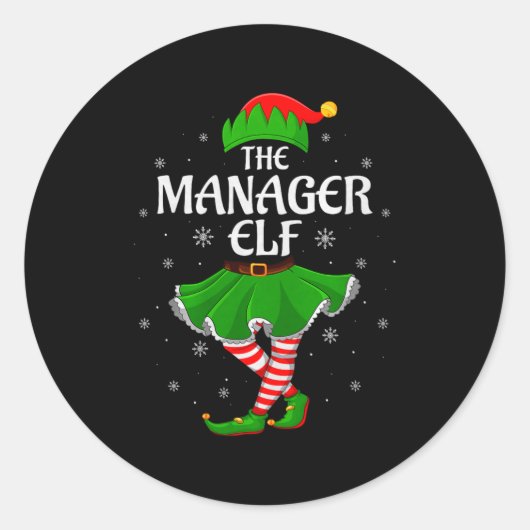 Manager Elf Christmas Family Girls Women Elf Squad Runder Aufkleber (Vorderseite)