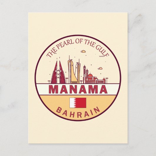 Manama Bahrain City Skyline Emblem Postkarte (Vorderseite)