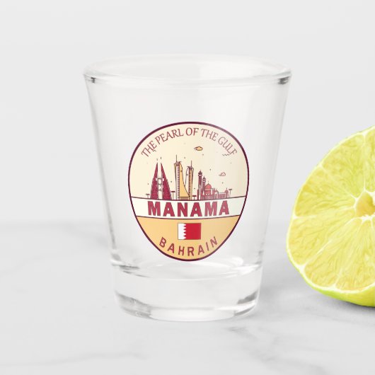 Manama Bahrain City Skyline Emblem Schnapsglas (Vorderseite)