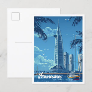Manama City Bahrain Vintage Travel Illustration Postkarte