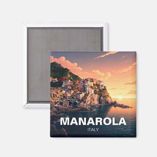 Manarola, Cinqua Terra Aquarell Magnet (Vorderseite/Rückseite)