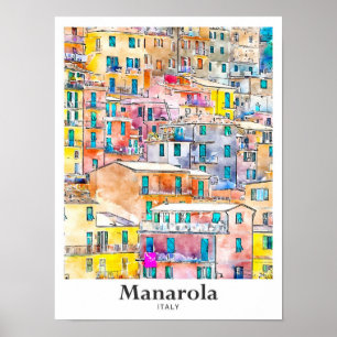 Manarola Italien Reise Wasserfarbe Handgezeichnet Poster