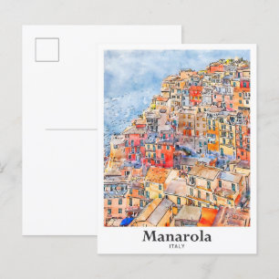 Manarola Italien Reise Wasserfarbe Handgezeichnet Postkarte