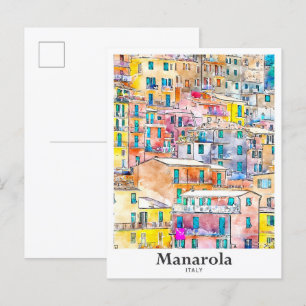 Manarola Italien Reise Wasserfarbe Handgezeichnet Postkarte