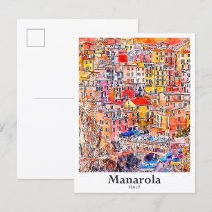 Manarola Italien Reise Wasserfarbe Handgezeichnete Postkarte