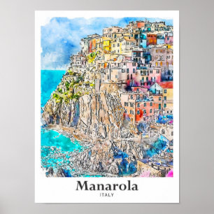 Manarola Italien Reisen Aquarellbilder Poster