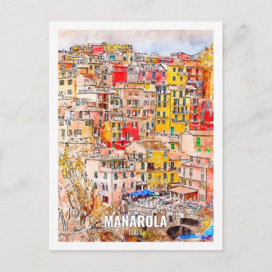 Manarola Italien Reisen Place Wasserfarbe Postkarte (Vorderseite)