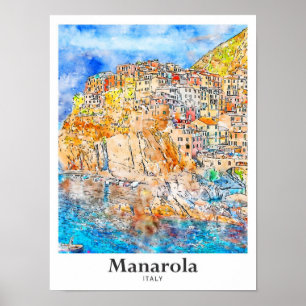Manarola Italien Reisen Wasserfarbenhandzeichnung Poster