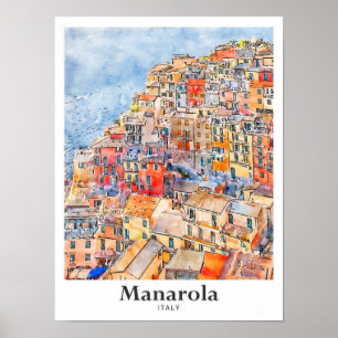 Manarola Italien Reisen Wasserfarbenhandzeichnung Poster