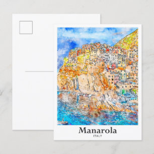 Manarola Italien Reisen Wasserfarbenhandzeichnung Postkarte