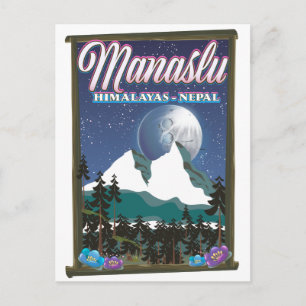 Manaslu Himalaya Nepal Reiseplakat Karte