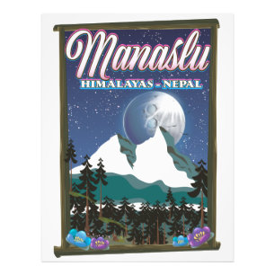 Manaslu Himalaya Nepal Reiseplakat Karte Fotodruck