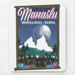 Manaslu Himalaya Nepal Reiseplakat Karte Mousepad