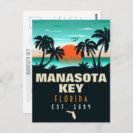 Manasota Key Florida Retro Sunset Souvenirs 60er Postkarte (Vorne/Hinten)