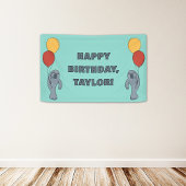 Manatee and Balloons Custom Birthday Party Banner