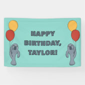 Manatee and Balloons Custom Birthday Party Banner (Horizontal)