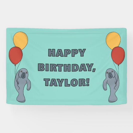 Manatee and Balloons Custom Birthday Party Banner (Horizontal)